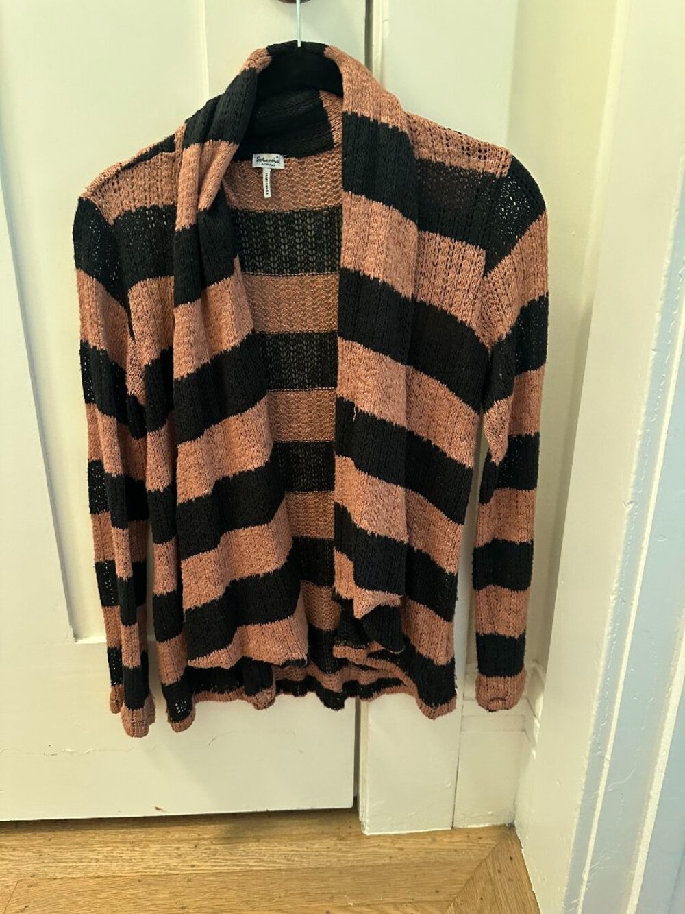 Splendid Black & Mauve Pink Striped Open Front Knit Cardigan - Size XS